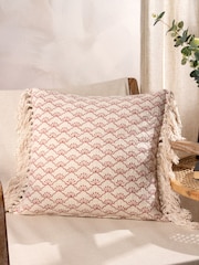 Yard Kilm Red Saku Blossom Fringed Feather Filled 100% Cotton Cushion - Image 1 of 7