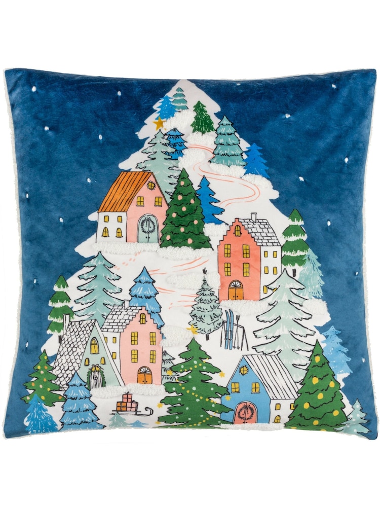 Furn Snowy Village Tree Boucle Polyester Filled Christmas Cushion - Imagem 2 de 6