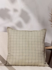 Yard Stone Beige 100% Linen Grid Check Feather Filled Cushion - Image 1 of 5