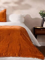 Yard Rust Orange Jaye Velvet Fringed Filled 100% Cotton Bedspread - Image 1 of 6