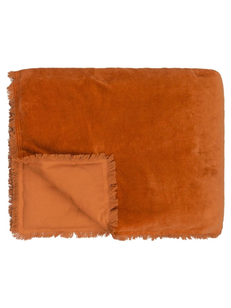 Yard Rust Orange Jaye Velvet Fringed Filled 100% Cotton Bedspread - Image 2 of 6