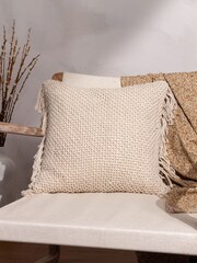 Yard Natural Beige Nimble Knitted Feather Filled 100% Cotton Cushion - Image 1 of 7