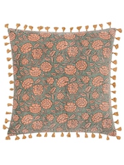 Paoletti Blue Marisa Floral 100% Cotton Velvet Polyester Filled Cushion - Image 2 of 7