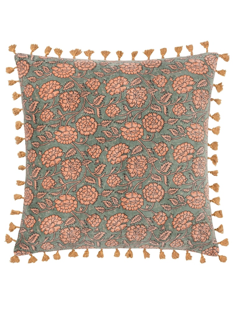 Paoletti Blue Marisa Floral 100% Cotton Velvet Polyester Filled Cushion - Image 2 of 7