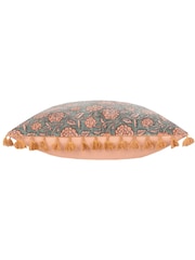 Paoletti Blue Marisa Floral 100% Cotton Velvet Polyester Filled Cushion - Image 4 of 7