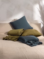 Yard Khaki Green Lark Muslin Crinkle 100% Cotton Feather Filled Cushion - Image 2 of 6
