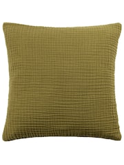 Yard Khaki Green Lark Muslin Crinkle 100% Cotton Feather Filled Cushion - Image 3 of 6