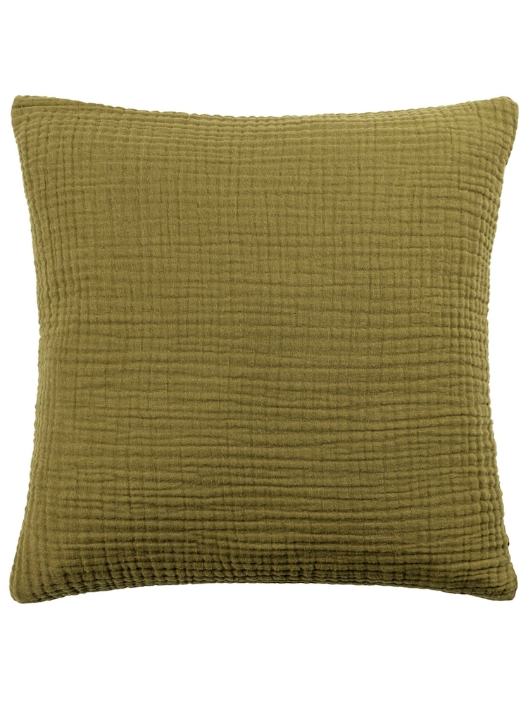 Yard Khaki Green Lark Muslin Crinkle 100% Cotton Feather Filled Cushion - Image 3 of 6