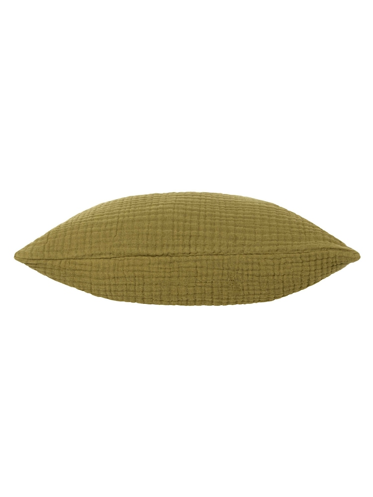 Yard Khaki Green Lark Muslin Crinkle 100% Cotton Feather Filled Cushion - Image 4 of 6