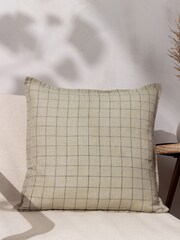 Yard Stone Beige 100% Linen Grid Check Polyester Filled Cushion - Image 1 of 6
