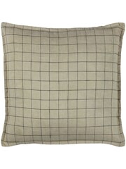 Yard Stone Beige 100% Linen Grid Check Polyester Filled Cushion - Image 3 of 6