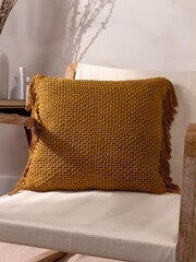 Yard Honey Yellow Nimble Knitted Feather Filled 100% Cotton Cushion - Image 1 of 7
