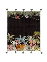 Wylder Black Midnight Jungle Velvet Tasselled 100% Cotton Throw - Image 3 of 3