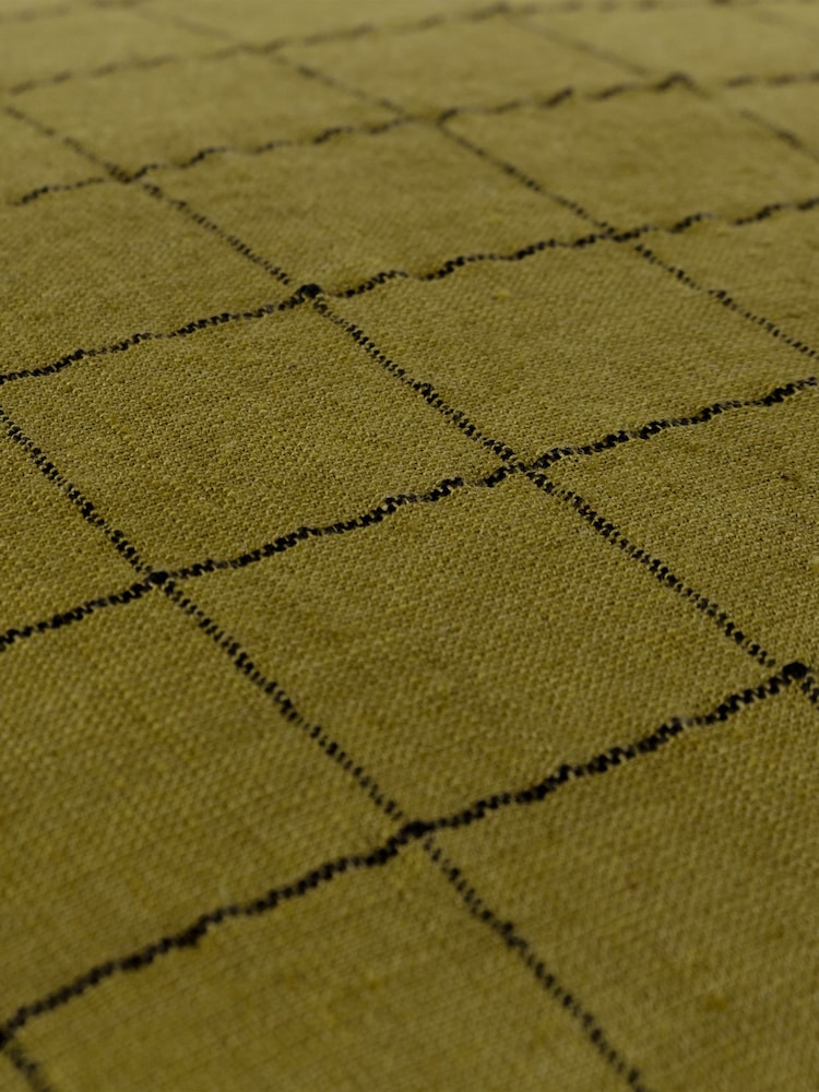 Yard Olive Green 100% Linen Grid Check Feather Filled Cushion - Image 3 of 5