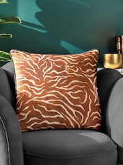 Wylder Tropics Orange Jurong Tiger Chenille Animal Print Feather Filled Cushion - Image 1 of 4