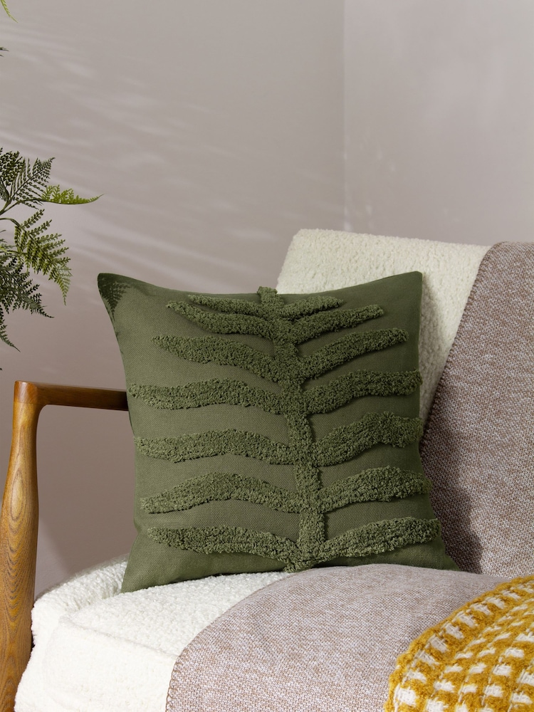 Furn Forest Green 45 x 45cm Dakota 100% Cotton Tufted Polyester Filled Cushion - Image 1 of 6