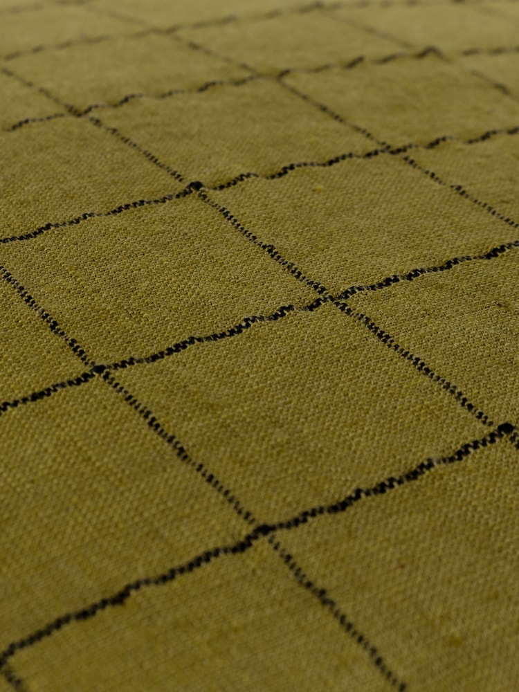Yard Olive Green 100% Linen Grid Check Polyester Filled Cushion - Image 5 of 6