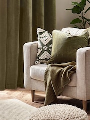 Yard Olive Green 50 x 50cm Heavy Chenille Velvet Piped Polyester Filled Cushion - Image 1 of 5