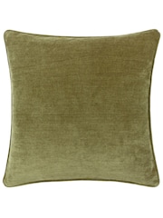 Yard Olive Green 50 x 50cm Heavy Chenille Velvet Piped Polyester Filled Cushion - Image 2 of 5