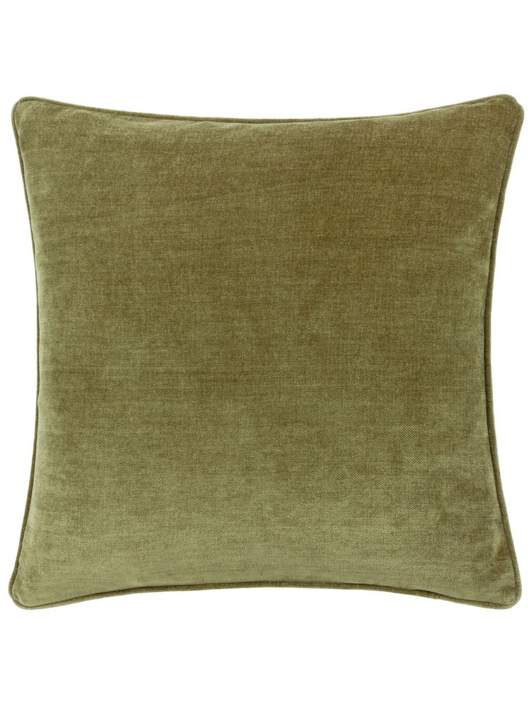 Yard Olive Green 50 x 50cm Heavy Chenille Velvet Piped Polyester Filled Cushion - Image 2 of 5