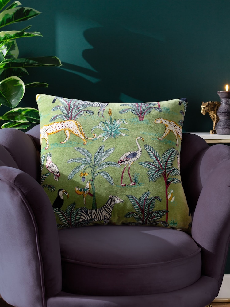 Wylder Green Wilds Tropical 100% Cotton Polyester Filled Cushion - Image 1 of 6