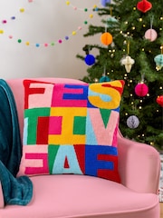 heya home Pink FestiveVal Festive Knitted Polyester Filled 100% Cotton Cushion - Image 1 of 7