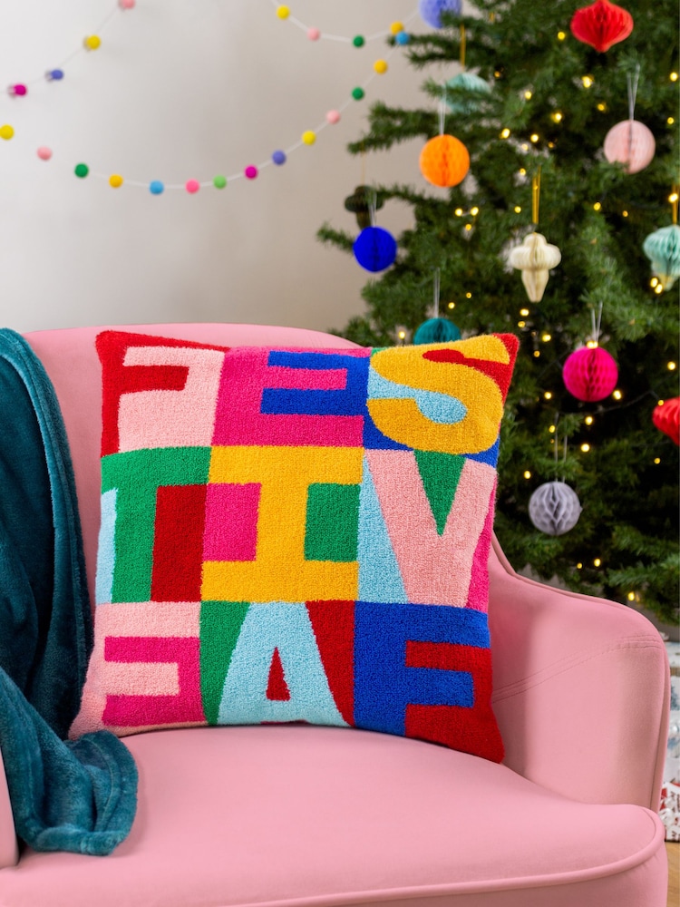 heya home FestiveVal Festive Knitted Polyester Filled 100% Cotton Cushion - Image 1 of 7 heya home FestiveVal Festive Knitted Polyester Filled 100% Cotton Cushion - Image 1 of 7