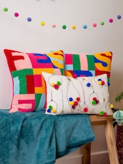 heya home Pink FestiveVal Festive Knitted Polyester Filled 100% Cotton Cushion - Image 2 of 7