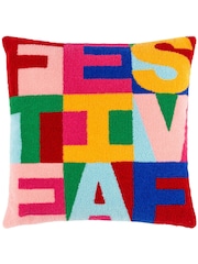 heya home Pink FestiveVal Festive Knitted Polyester Filled 100% Cotton Cushion - Image 3 of 7