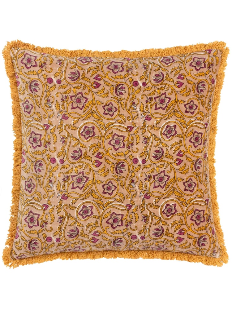 Paoletti Pink Filagree Floral 100% Cotton Velvet Feather Filled Cushion - Image 2 of 5