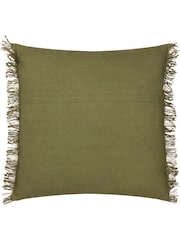 Yard Moss Green Beni Check Fringed Feather Filled 100% Cotton Cushion - Image 4 of 7