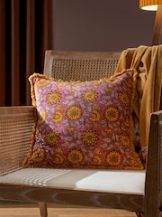 Paoletti Purple Clarendon Floral 100% Cotton Velvet Feather Filled Cushion - Image 1 of 5