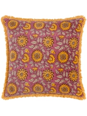Paoletti Purple Clarendon Floral 100% Cotton Velvet Feather Filled Cushion - Image 2 of 5
