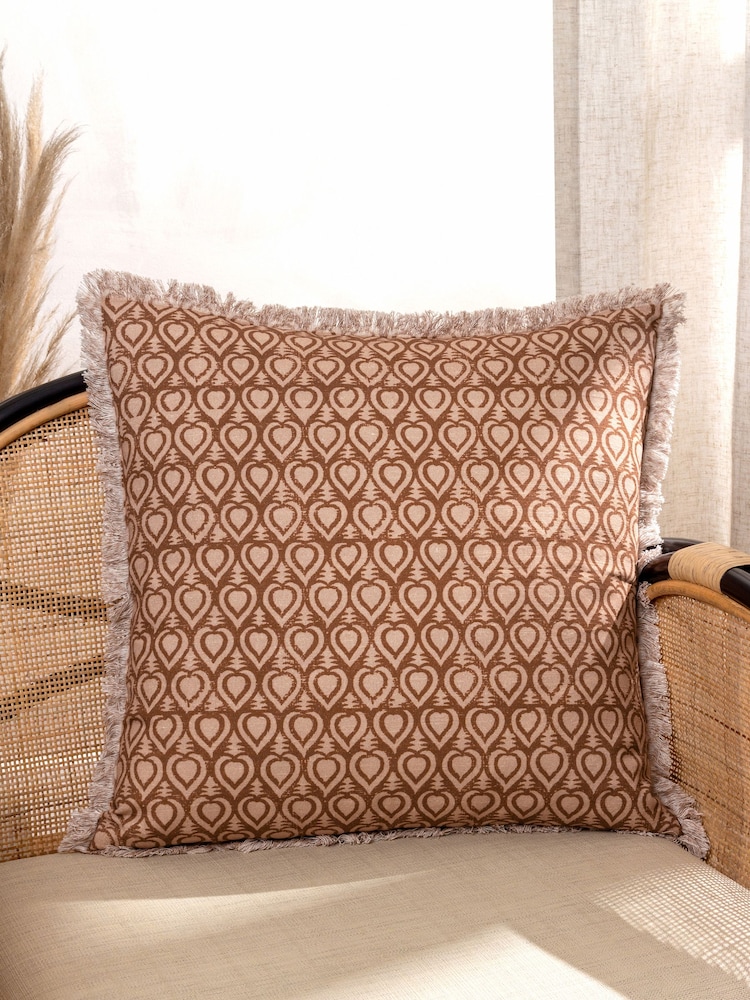 Yard Pecan Brown Georgi Fringed Polyester Filled 100% Cotton Cushion - Image 1 of 6 Yard Pecan Brown Georgi Fringed Polyester Filled 100% Cotton Cushion - Image 1 of 6