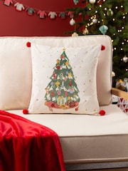 Furn Cream Deck The Halls Tree Embroidered  Polyester Filled Cushion - Image 1 of 7