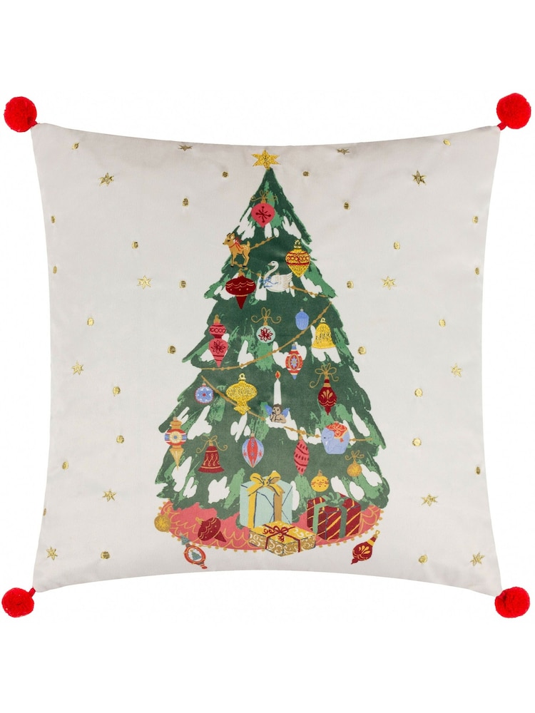 Furn Cream Deck The Halls Tree Embroidered  Polyester Filled Cushion - Image 2 of 7