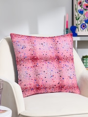 heya home Pink Connie Check Jacquard Feather Filled Cushion - Image 1 of 7