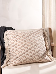 Yard Pecan Brown Saku Blossom Fringed Polyester Filled 100% Cotton Cushion - Image 1 of 7