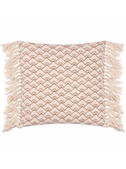 Yard Pecan Brown Saku Blossom Fringed Polyester Filled 100% Cotton Cushion - Image 2 of 7