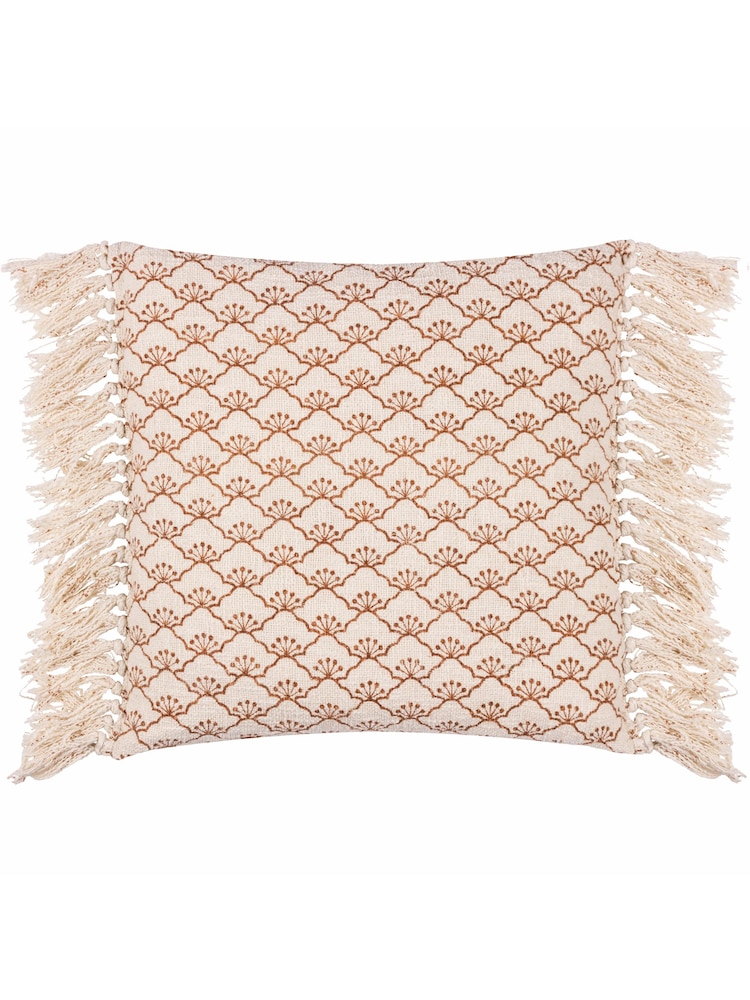 Yard Pecan Brown Saku Blossom Fringed Polyester Filled 100% Cotton Cushion - Image 2 of 7