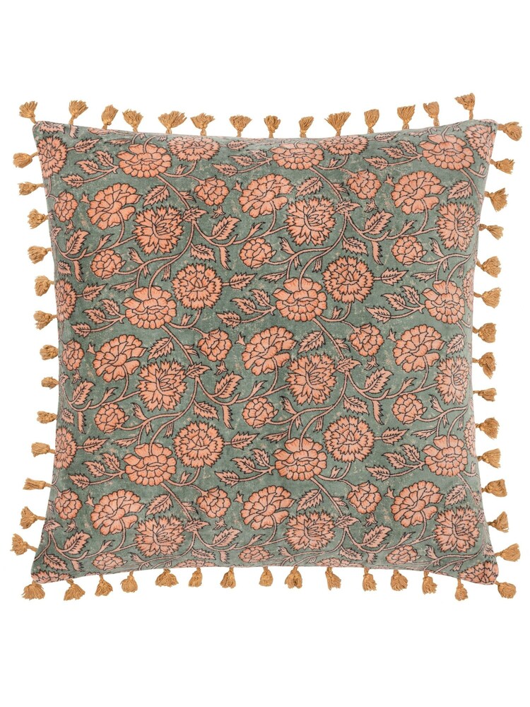 Paoletti Blue Marisa Floral 100% Cotton Velvet Feather Filled Cushion - Image 2 of 7