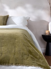 Yard Moss Green Jaye Velvet Fringed Filled 100% Cotton Bedspread - Image 1 of 6