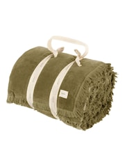 Yard Moss Green Jaye Velvet Fringed Filled 100% Cotton Bedspread - Image 6 of 6