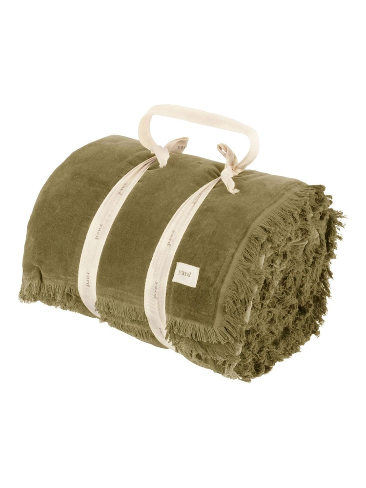 Yard Moss Green Jaye Velvet Fringed Filled 100% Cotton Bedspread - Image 6 of 6