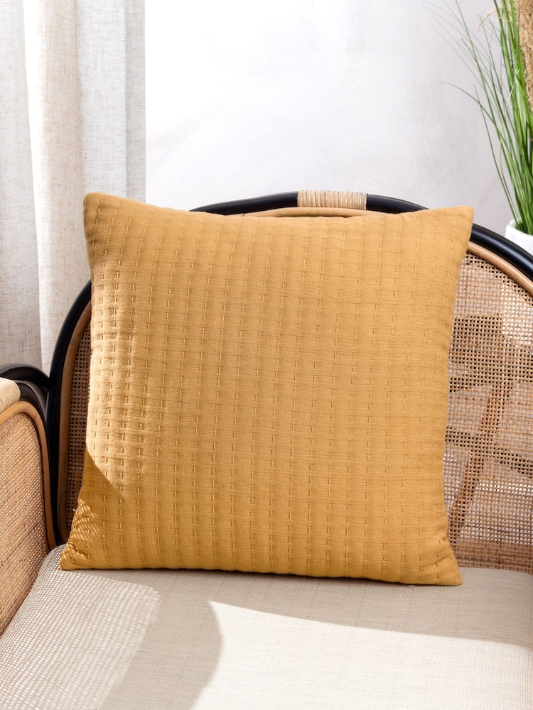 Yard Honey Yellow Hush Cotton Linear Feather Filled 100% Cotton Cushion - Image 1 of 7