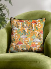 Wylder Nature Orange Wild Garden Mushroom Repeat Velvet Piped Feather F Cushion - Image 1 of 7