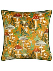 Wylder Nature Orange Wild Garden Mushroom Repeat Velvet Piped Feather F Cushion - Image 3 of 7
