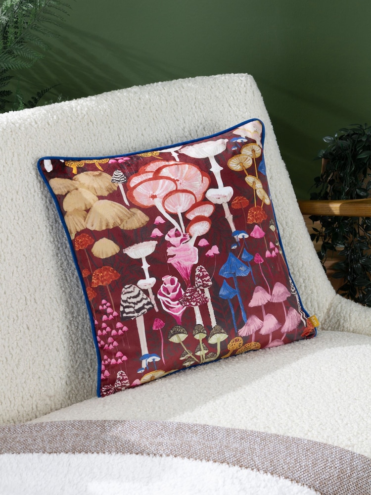 Furn Red Amanita Velvet Piped Feather Filled Cushion - Image 1 of 6