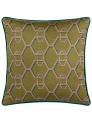 Paoletti Green Carnaby Chain Geometric Satin Polyester Filled Cushion - Image 2 of 5