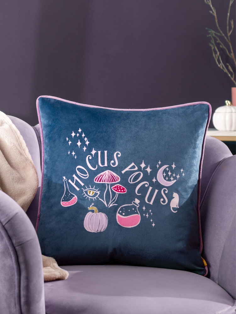 Furn Blue Hocus Pocus Velvet Piped Polyester Filled Cushion - Image 1 of 6